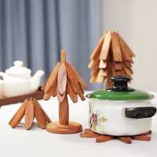 Tree Shape Bamboo Wooden Trivet (Set of 5)
